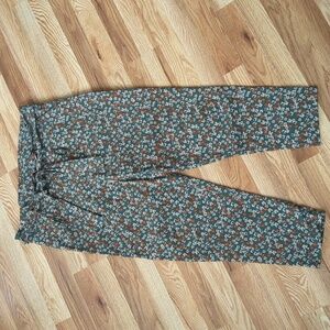 Women's Floral Stretchy Ankle Pants, Paper Bag Waist, Size XL